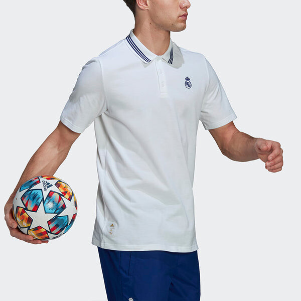 Футболка adidas real Madrid Solid Color Stripe Casual Short Sleeve Polo Shirt White, мультиколор — фото 4