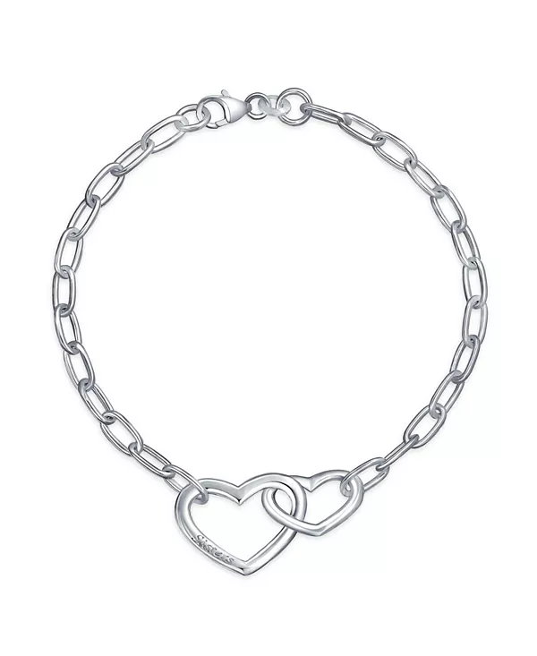 

Браслет с подвесками в виде переплетенных звеньев цепи для пар, лучших сестер, в виде открытых сердец, полированное серебро 925 пробы Bling Jewelry, silver