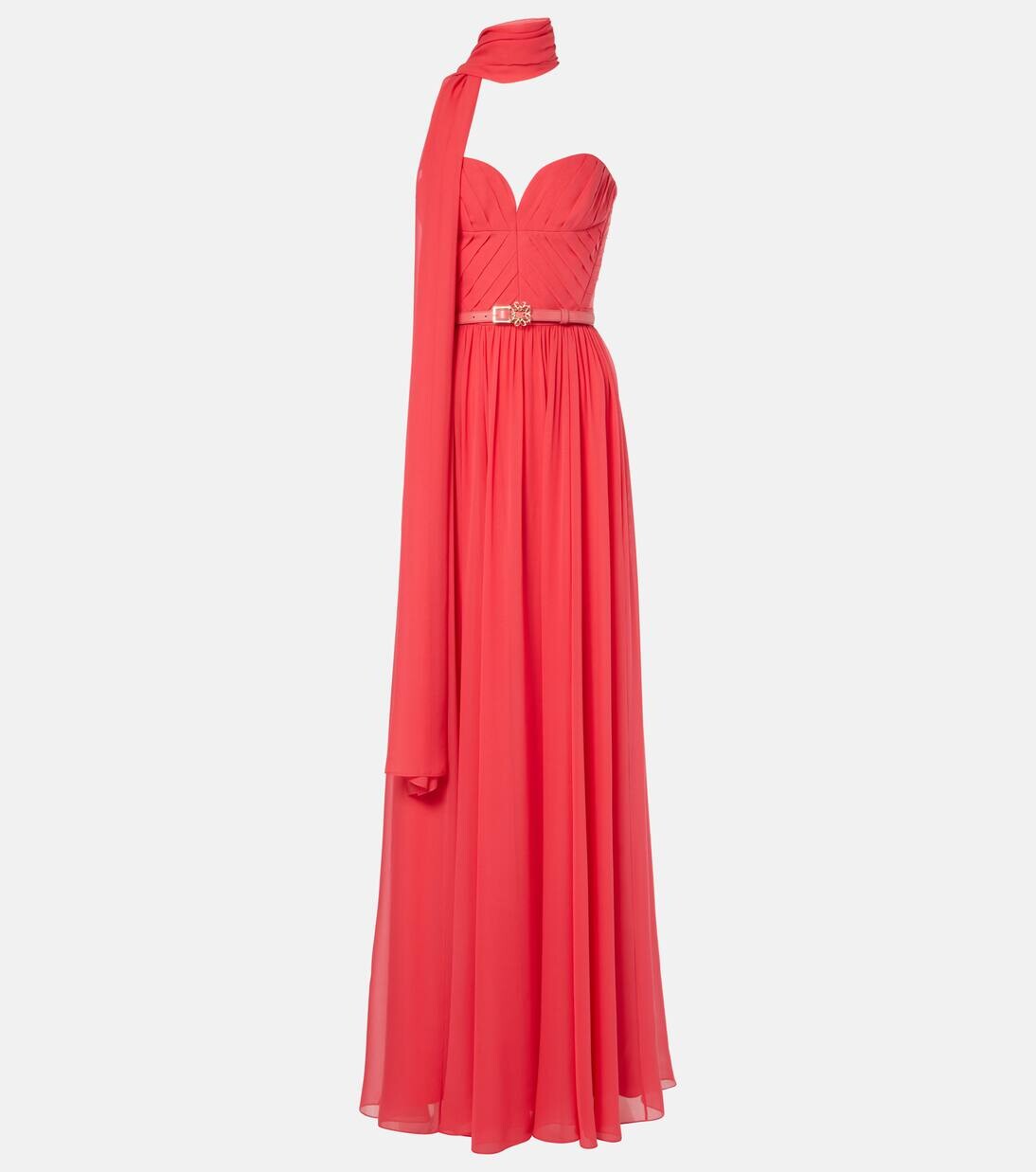 

Шелковое платье с шарфом Elie Saab, цвет loulou magenta