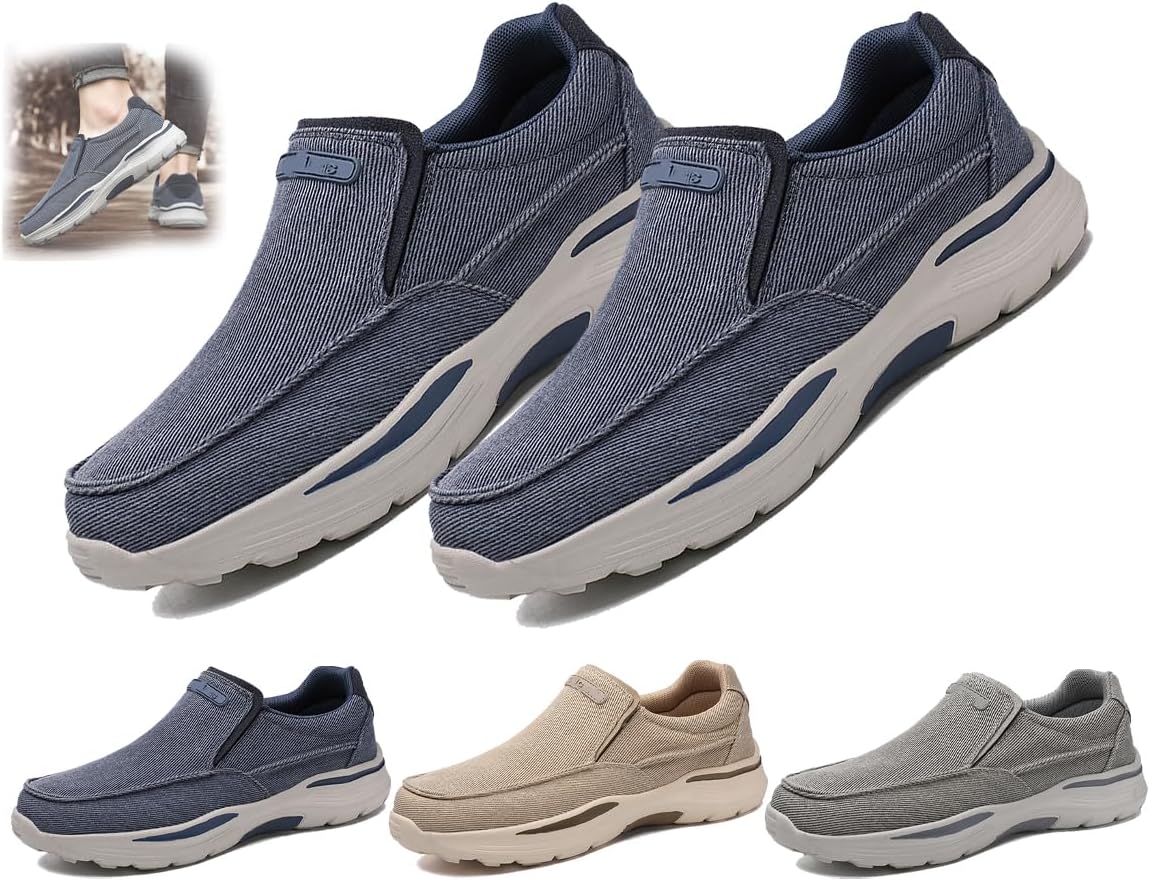 

Мужские дышащие холщовые лоферы на весну/осень, повседневные, противоскользящие, легкие, с поддержкой свода, модные кроссовки, мокасины, ортопедическая обувь Generic, синий