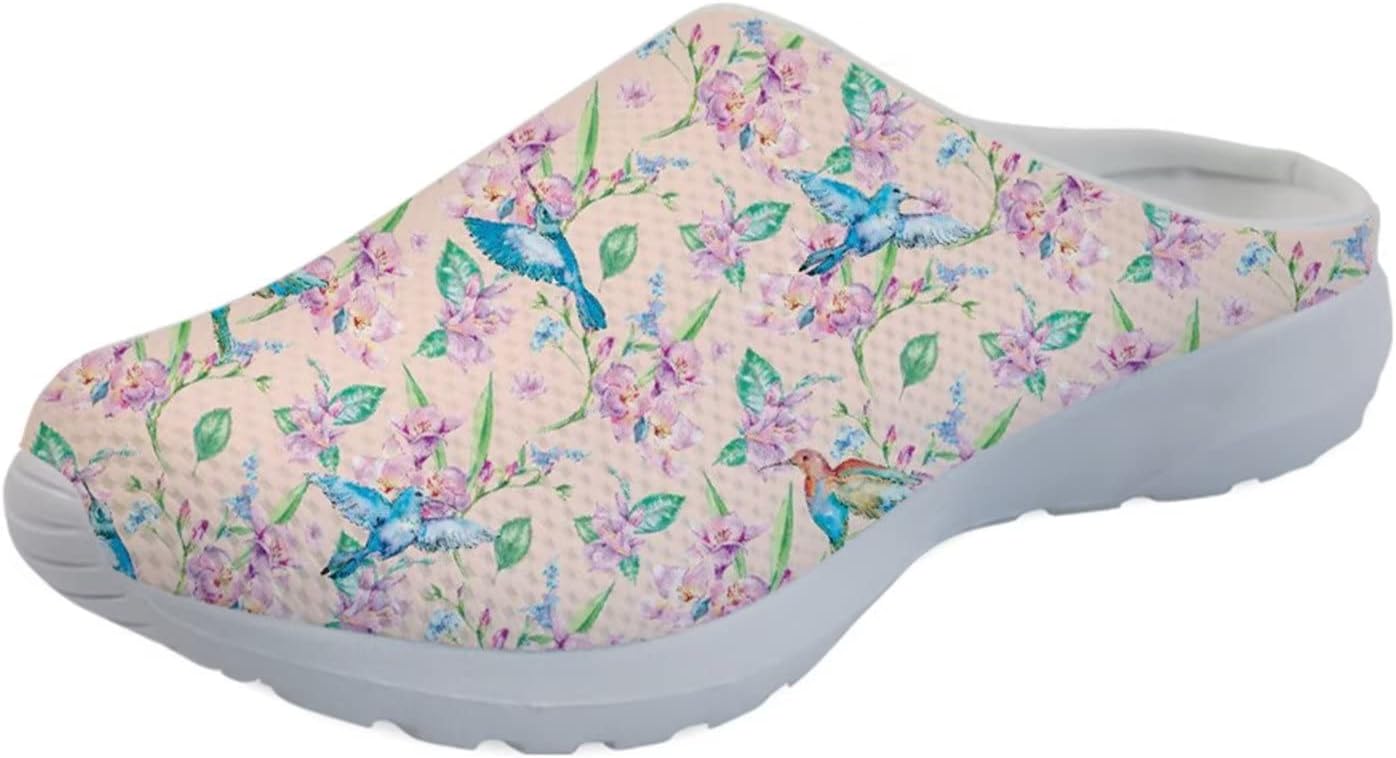 

Женские слипоны-мюли Forchrinse с милым Санта-Клаусом, мужские садовые сабо, сетчатые прогулочные туфли для повседневной носки, работы и спортзала, Hummingbird Peony