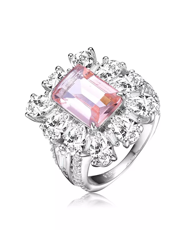 

Коктейльное кольцо из стерлингового серебра с покрытием из белого золота и цветными кубическими цирконами Genevive, pink