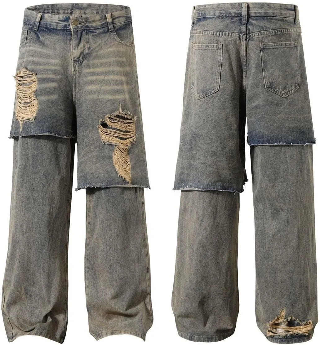 

MLAFE рваные широкие джинсы для женщин