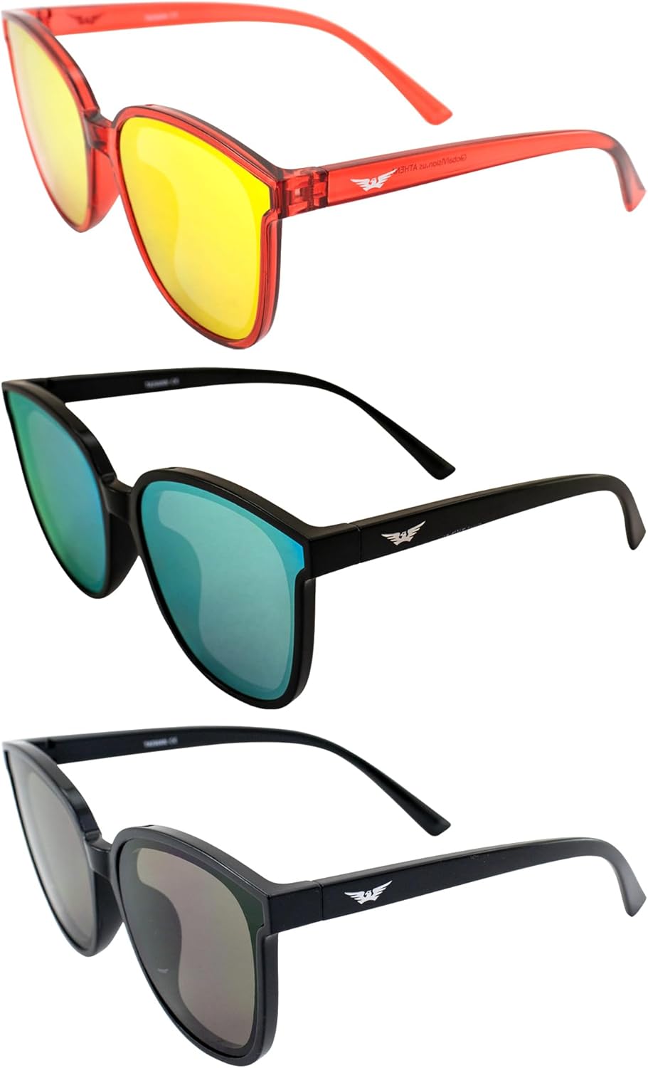 

Солнцезащитные очки Global Vision Eyewear Athena Fashion для женщин, 3 пары, красные с красными зеркальными линзами и черные оправы с желтыми зеркальными и дымчатыми линзами, Red-red/Black-yellow/Black-smoke