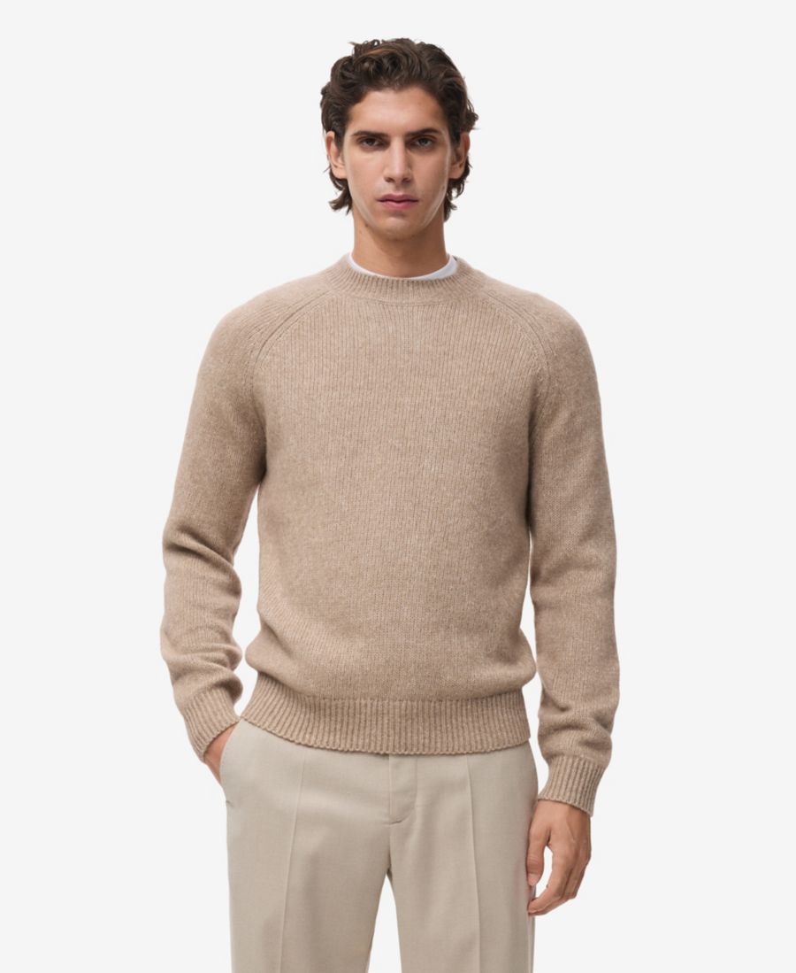 

Мужской свитер тонкой вязки из шерстяной смеси MANGO, Sand