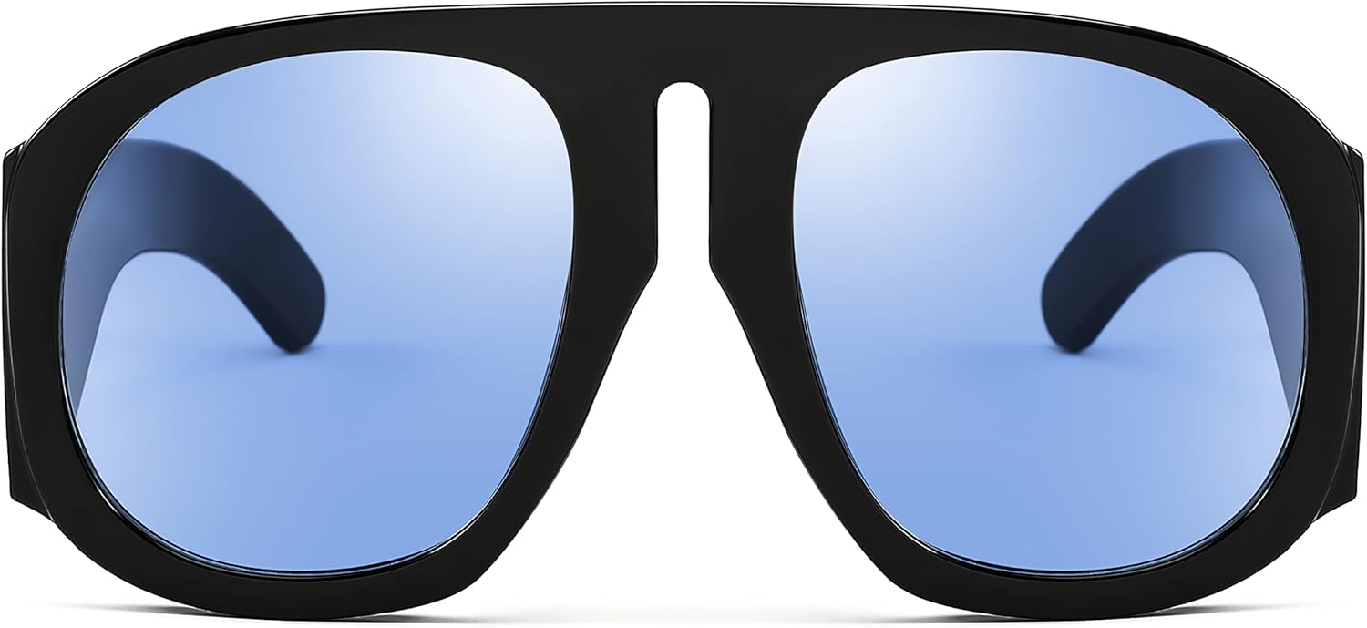 

FEISEDY Ретро-модные солнцезащитные очки-авиаторы для женщин и мужчин, увеличенного размера, винтажные, 70-80-х годов, с плоской верхней частью, модель B2745, Black Frame/Blue Lens