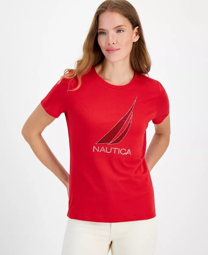 

Женская футболка с круглым вырезом и украшенным логотипом Nautica Jeans, красный
