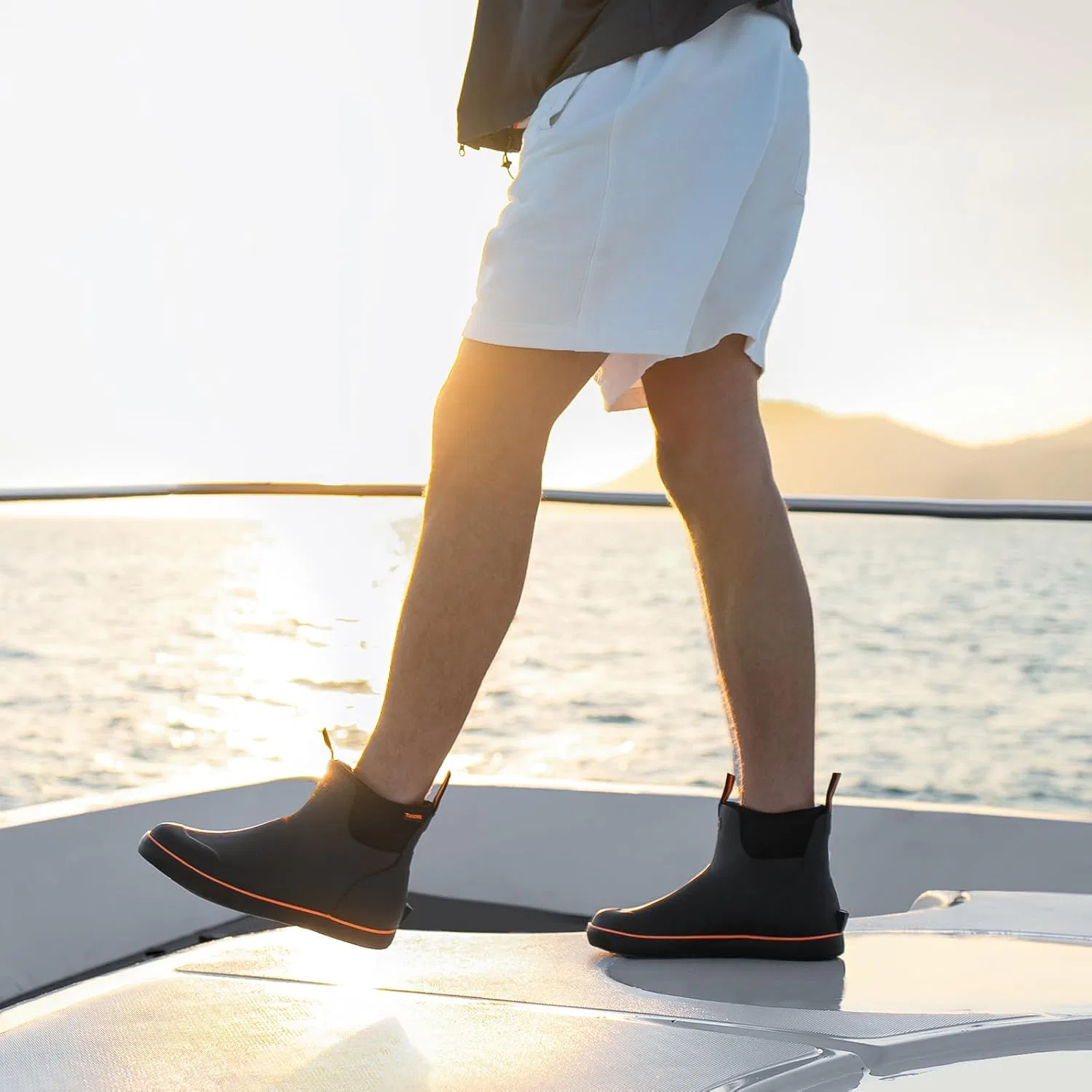 Водонепроницаемые рыболовные ботинки TIDEWE Deck Boots для мужчин, неопреновые резиновые ботинки без шнурков для катания на лодке (черно-оранжевые, светло-серые и бежевые, размер 7-8) — фото 2