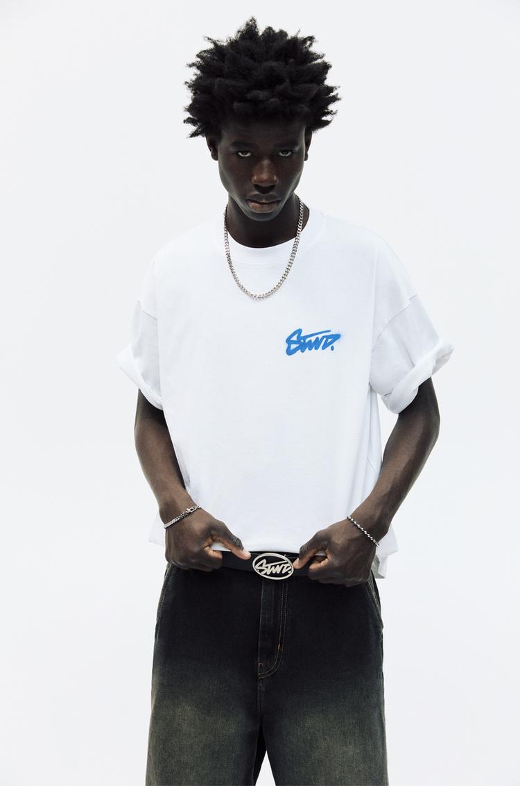 

Футболка с граффити Stwd Pull And Bear, белый