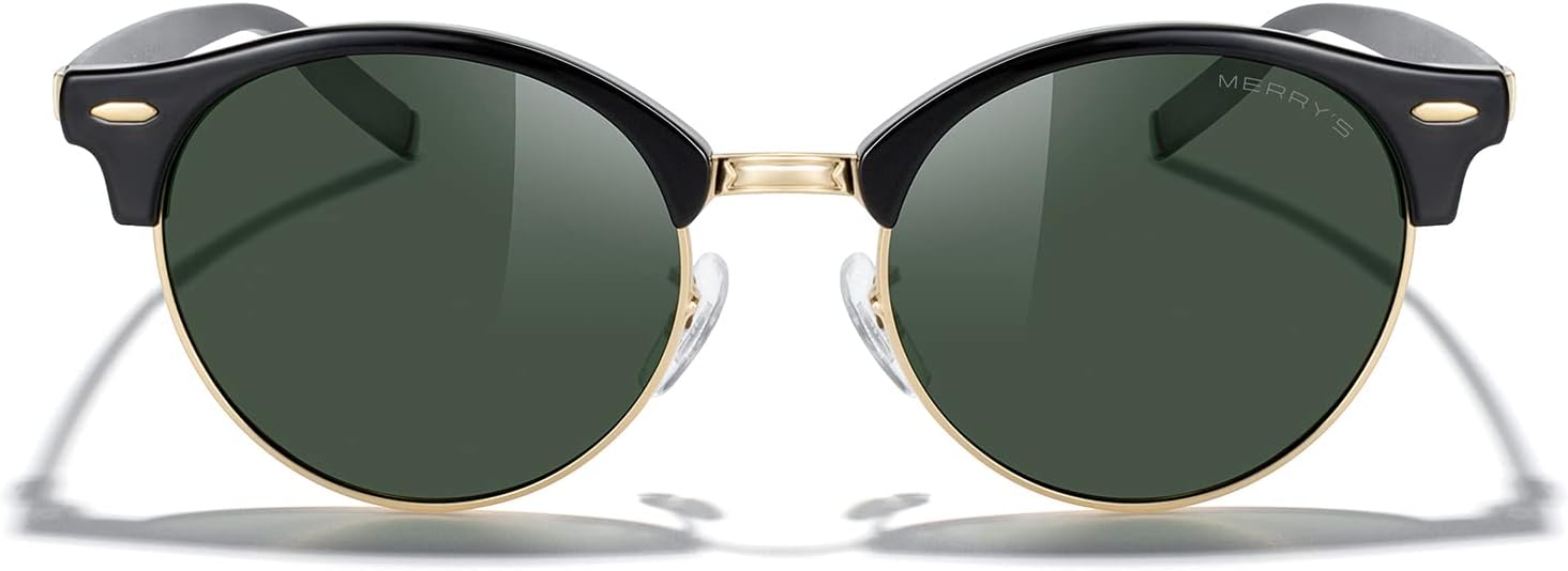 

Круглые поляризованные солнцезащитные очки MERRY для женщин и мужчин, классический ретро-стиль, полуободковая оправа, алюминиевые дужки MERRY'S, Black Frame/Gold Bridge/G15 Lens
