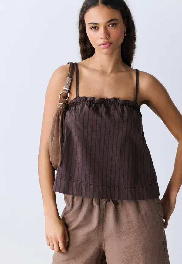 Топ Next Petite fit strappy denim top, коричневая полоска