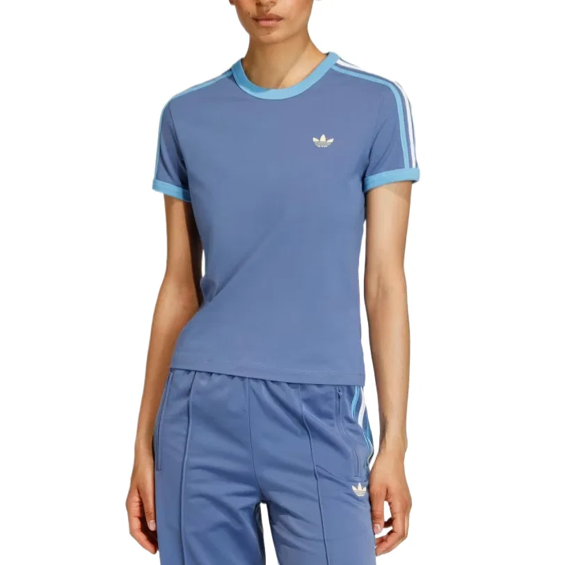 Футболка женская с тремя полосками Adidas Originals голубая — фото 3
