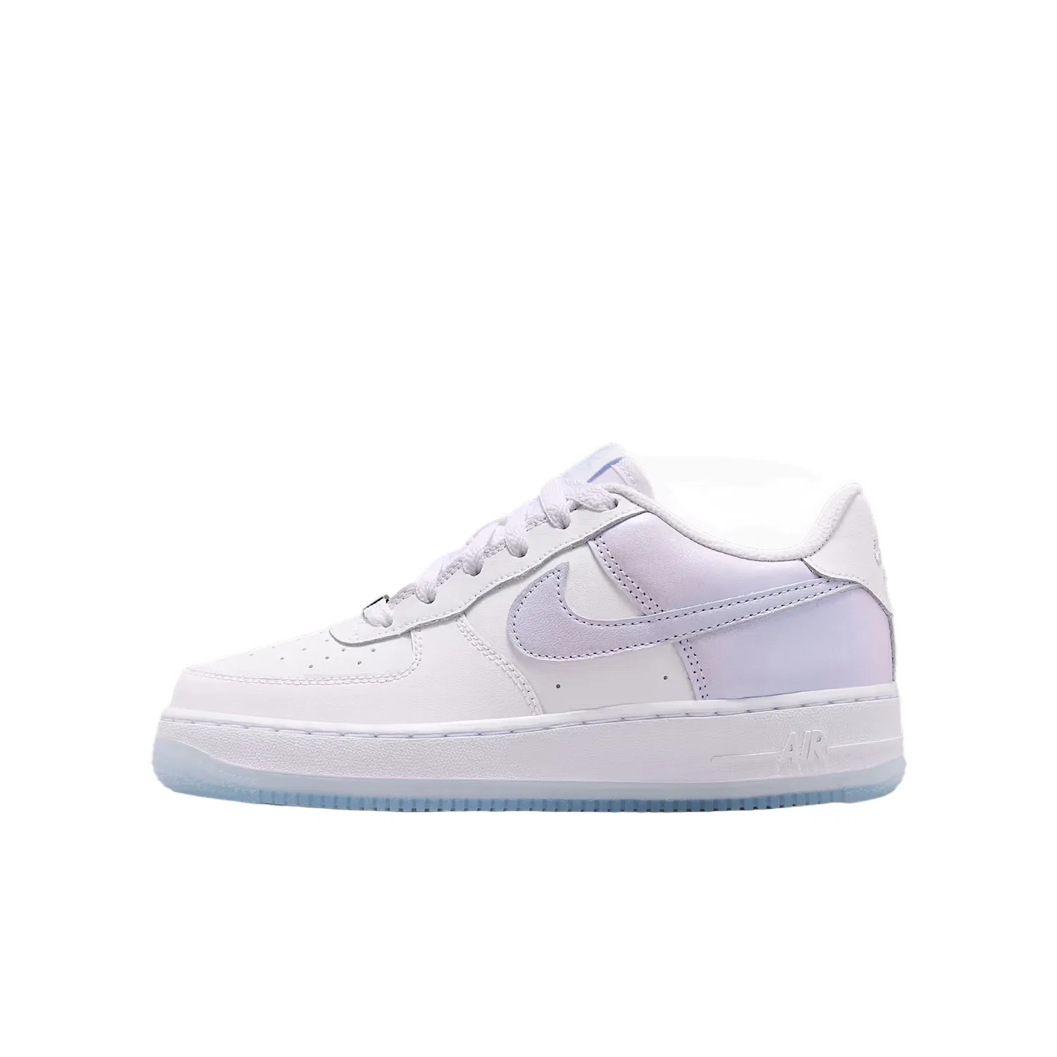 Кроссовки Air Force 1 Synthetic Leather, Leather Low top Skateboard Shoes Kids' Nike, White/Purple Blue/Metallic Silver/White