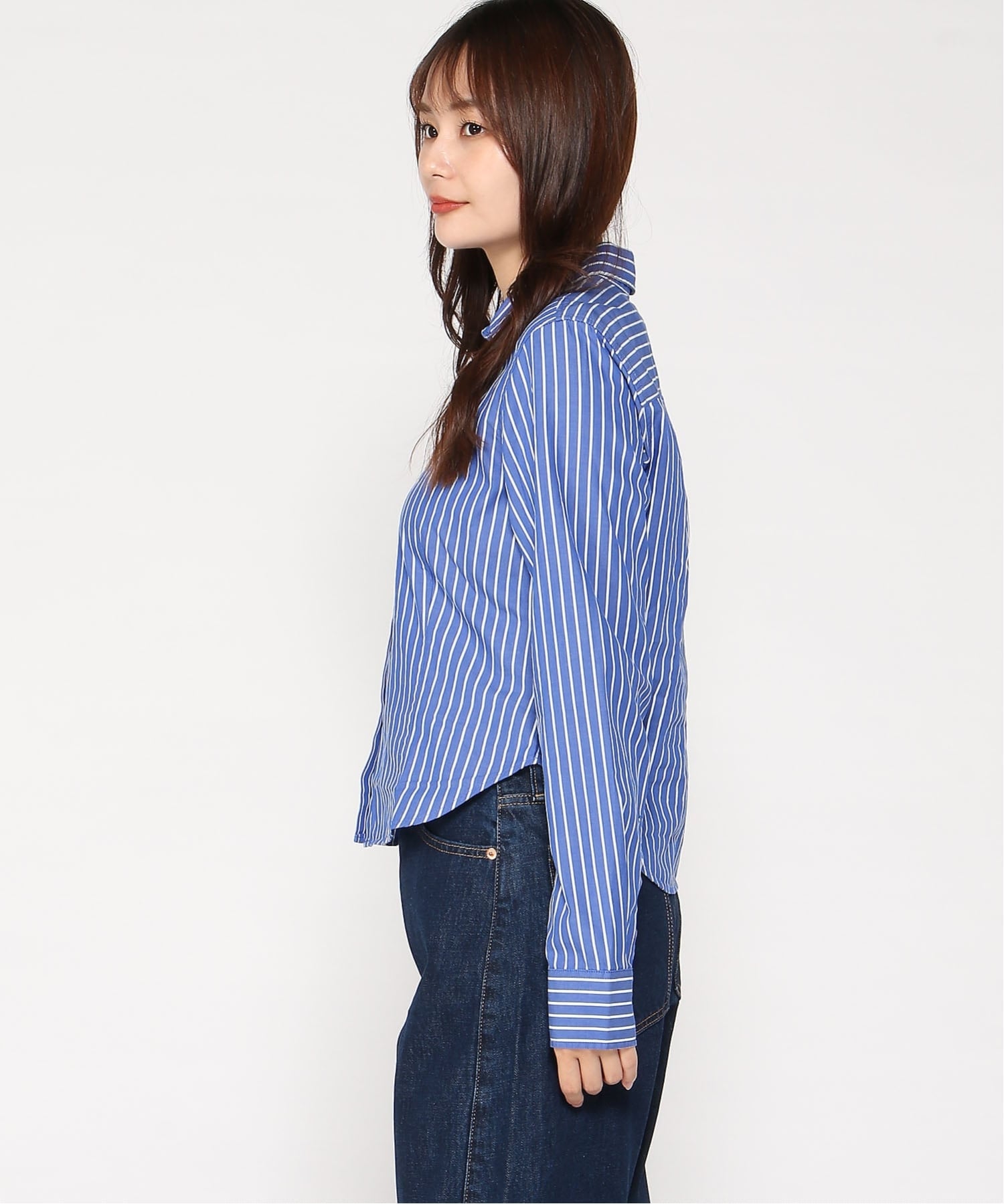 (W) Укороченная рубашка из органического хлопка GAP, BLUE_WHITE_STRIPE — фото 4