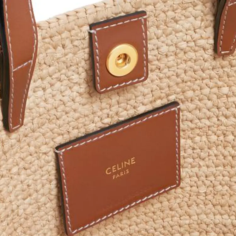 Рафия с телячьей кожей женская сумка через плечо натуральный и tan CELINE — фото 4