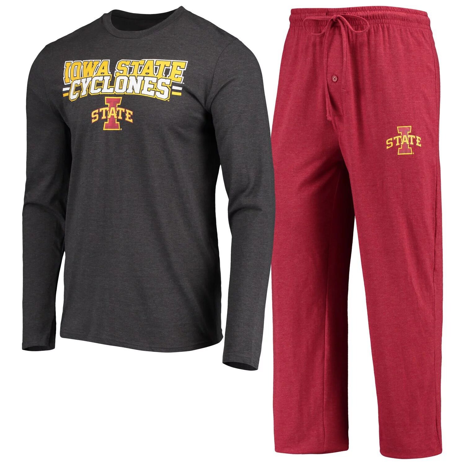 

Мужской комплект для сна с длинными рукавами и брюками Concepts Sport Cardinal/Heared Charcoal Iowa State Cyclones Meter