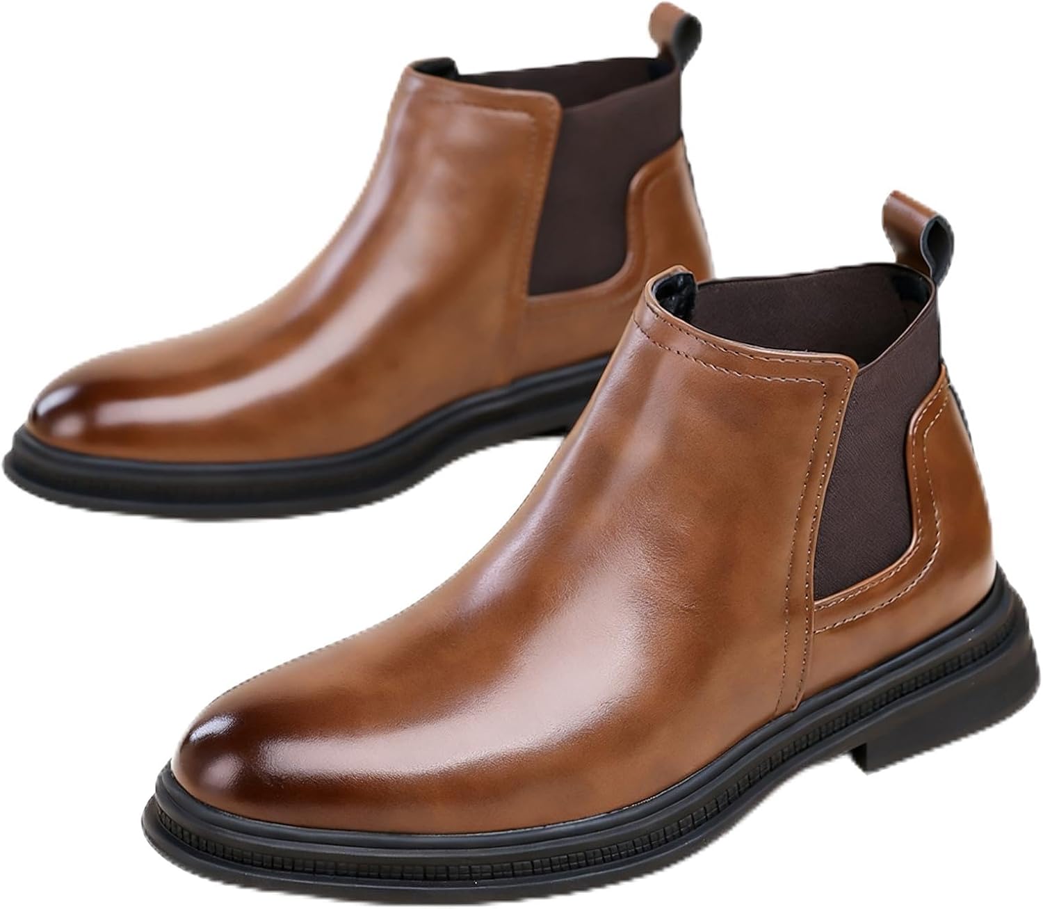 

Мужские кожаные ботинки OXNEUHG Chelsea на шнуровке, классические с закрытым носком, с эластичной резинкой, противоскользящие, комфортные, повседневные и деловые, формальные ботильоны, коричневый