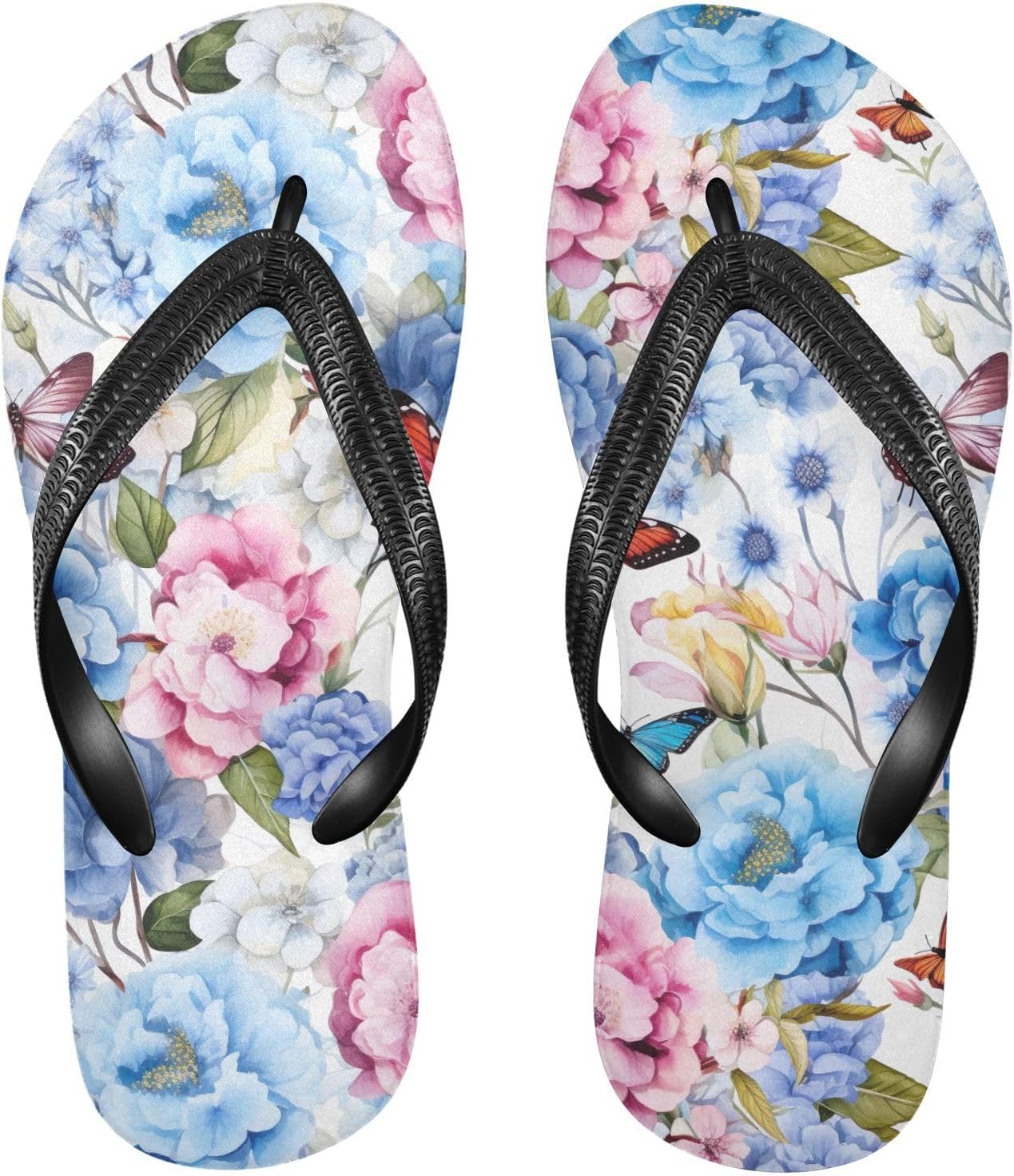 

Яркие цветочные шлепанцы с бабочками, для мужчин и женщин Sinestour, Watercolor Flowers Floral Butterflies