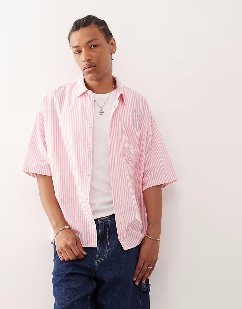 

Футболка свободного кроя для скейтбординга COLLUSION в розовую полоску