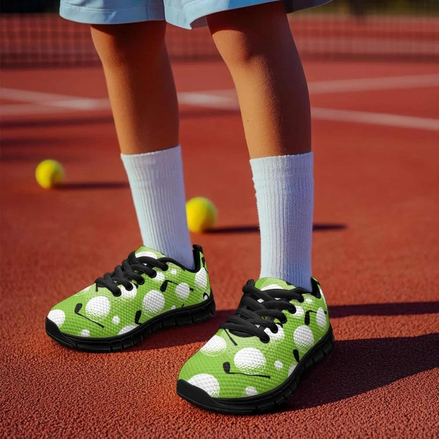 Детские кроссовки для тенниса и бега Pointodoor, Ball-green Printed — фото 3