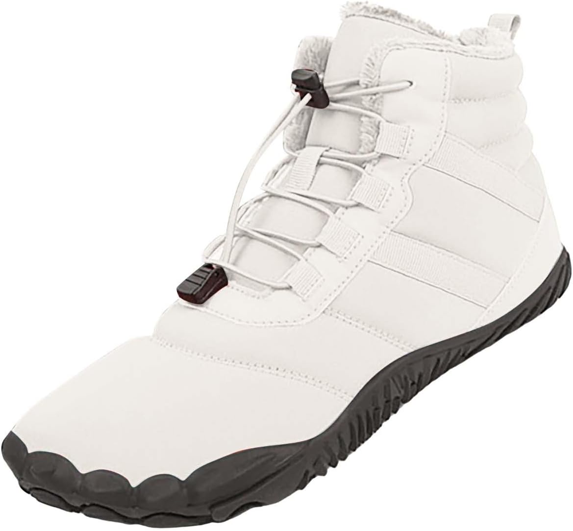 

Зимние ботинки для пеших прогулок для мужчин и женщин, без шнурков, с нулевым перепадом, снегоступы с широкой ноской, кроссовки с пятью пальцами для прогулок на улице Generic, белый