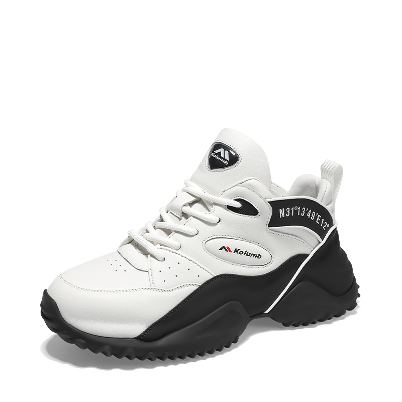 

Амортизирующие, износостойкие и водонепроницаемые массивные кроссовки мужские бело-черные Kolumb