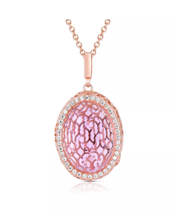 

Подвеска из стерлингового серебра 18 карат с розовым покрытием и кубическим цирконием овальной формы розового цвета Genevive, pink