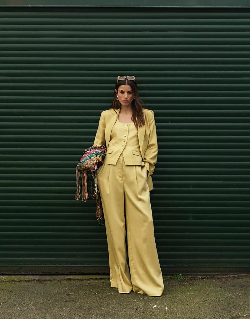 

Брюки Topshop coord премиум-класса для свадебного торжества, широкие, с плиссировкой, цвета пахты