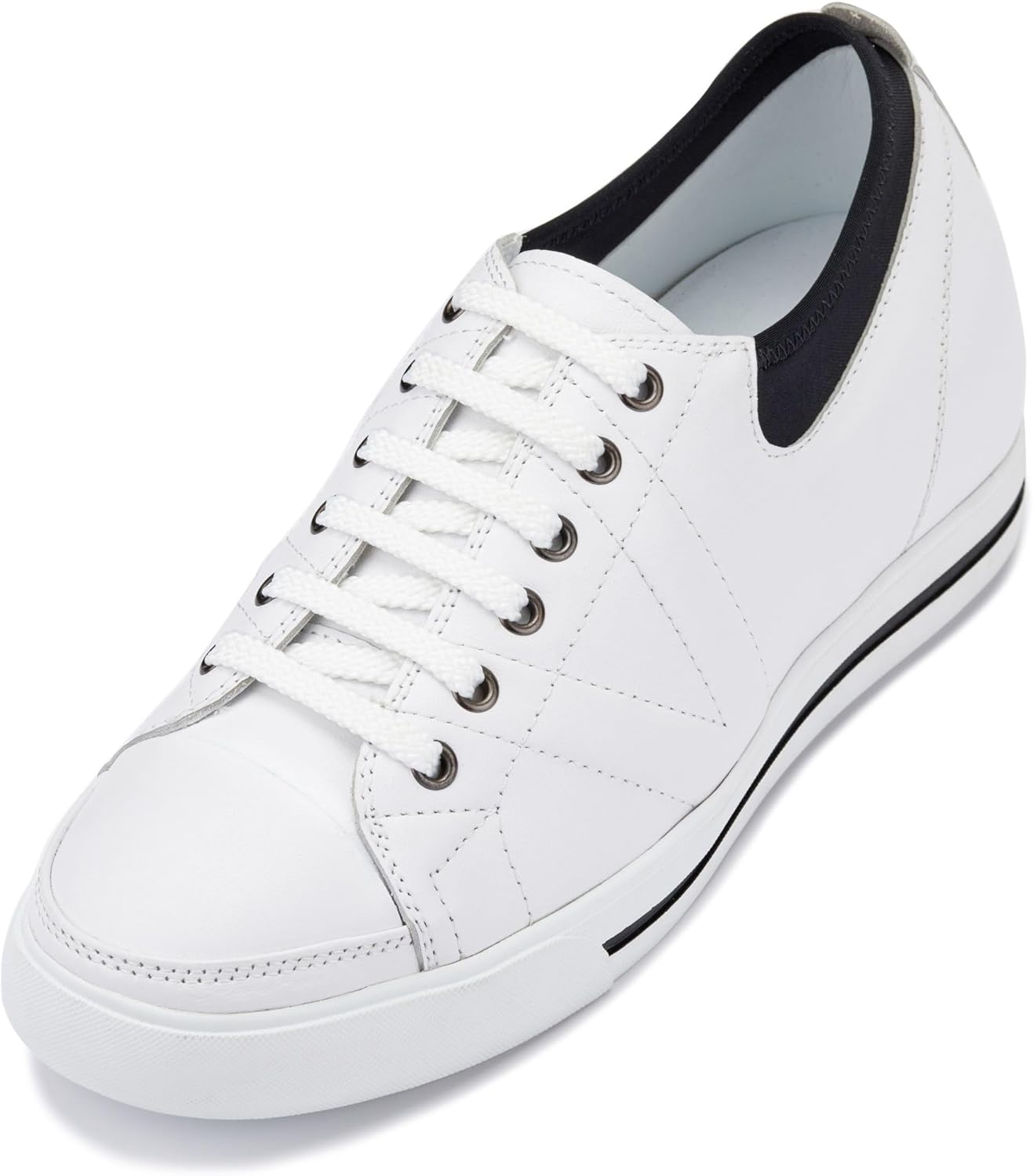 

Мужские невидимые обувные вставки для увеличения роста TOTO - бело-черные кожаные кроссовки на шнуровке - увеличение роста на 6 см - D8171 - размер 11.5 D(M) US