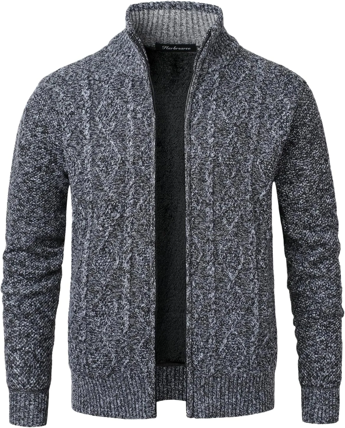 

Мужской кардиган с флисовой подкладкой и кабельной вязкой Harbrosrce