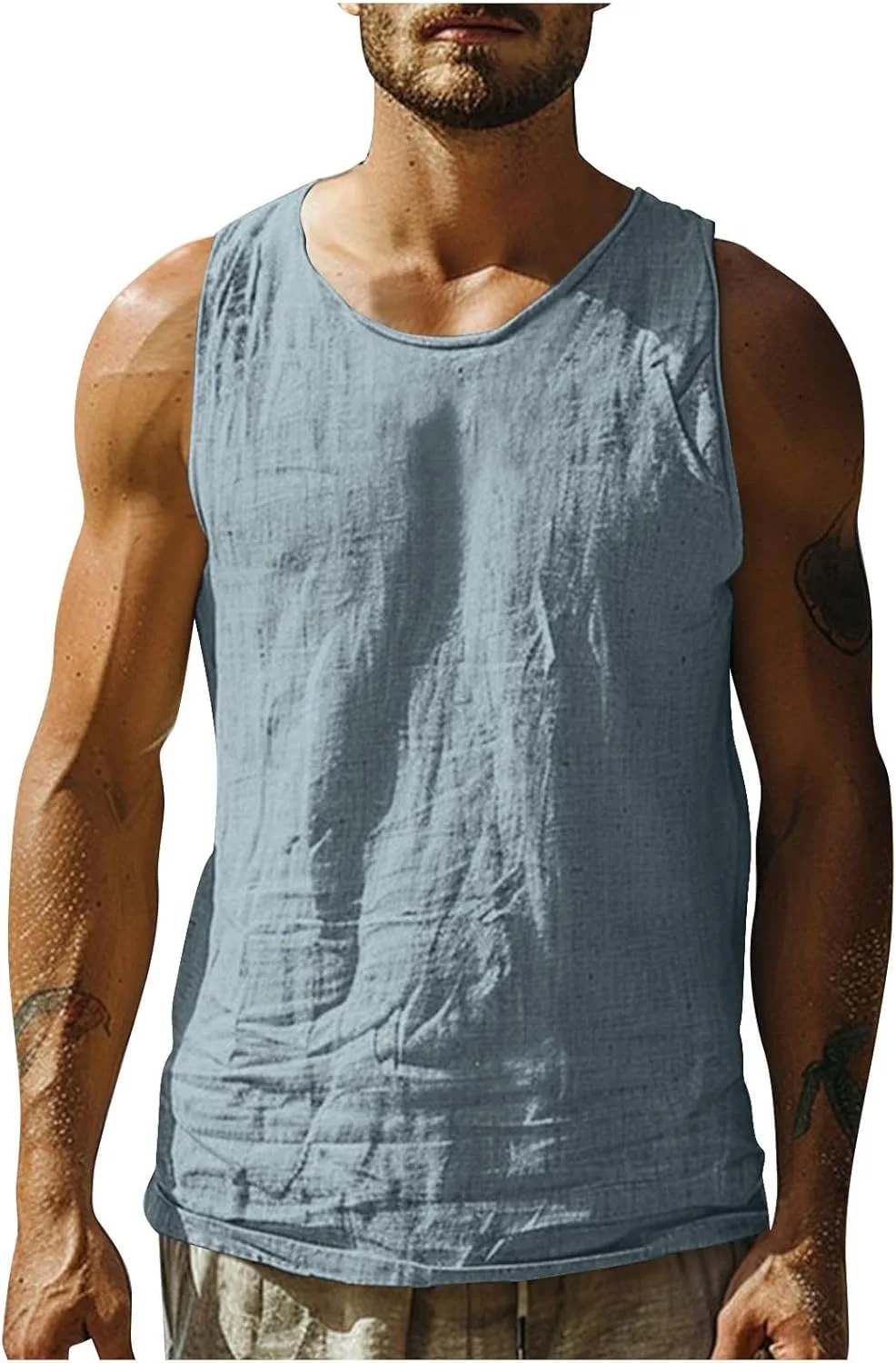 

Мужская льняная безрукавка Solid Color Crewneck Sdeycui