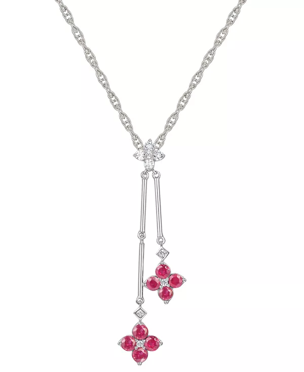 

Ожерелье-Лариат длиной 18 дюймов с рубинами (3/4 карата tw) и бриллиантами (1/8 карата tw) в виде двух цветков из стерлингового серебра (также с сапфирами и изумрудами) Macy'S, ruby