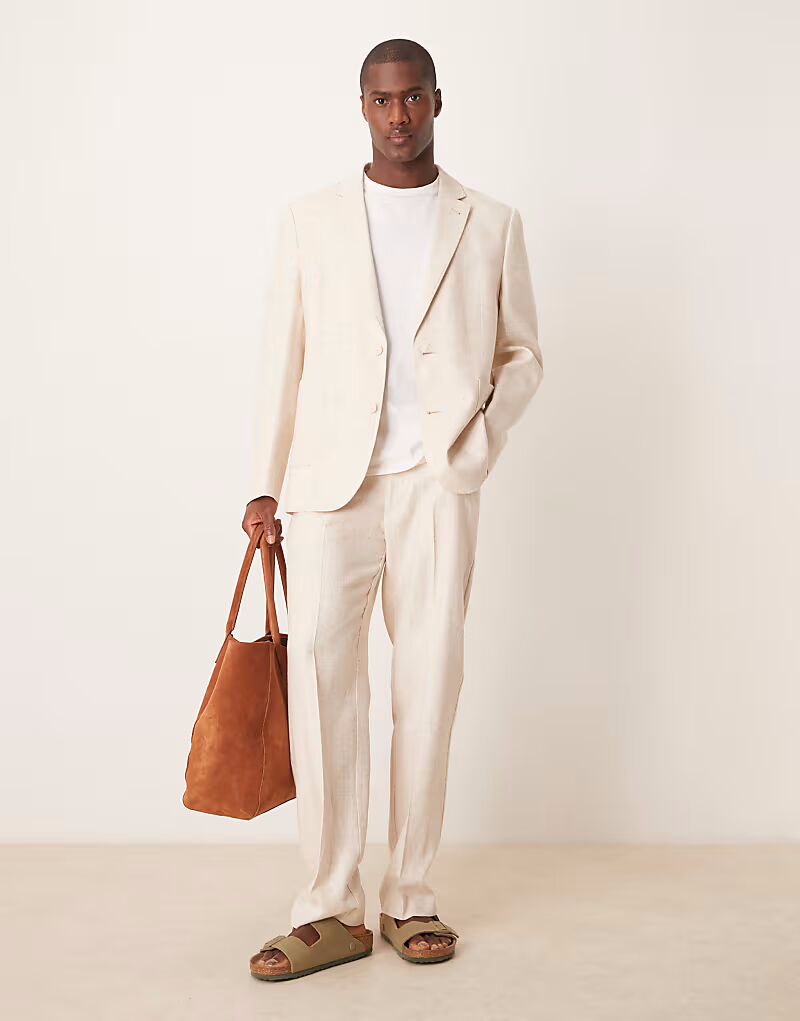 

Прямые брюки из льняной и хлопковой смеси из саржи серого цвета Asos Design