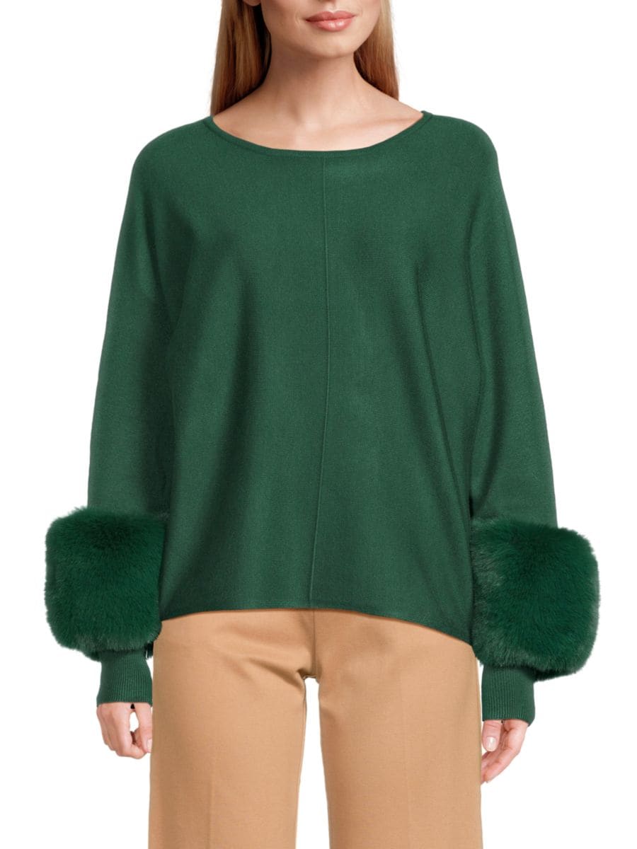

Свитер с манжетами из искусственного меха Saks Fifth Avenue, цвет Jade