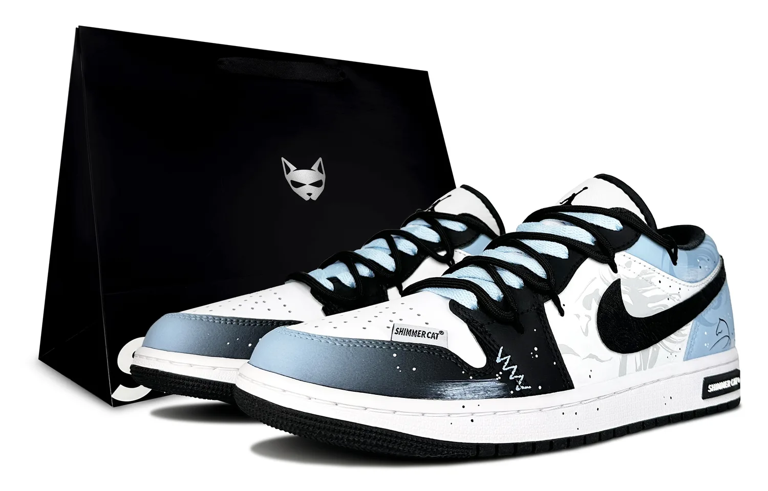 Air 1 Sprinting, Shimmery Cat, Horse Year Limited Edition, амортизирующие, износостойкие низкие кроссовки Jordan, Blue White-Premium Shopping Bag