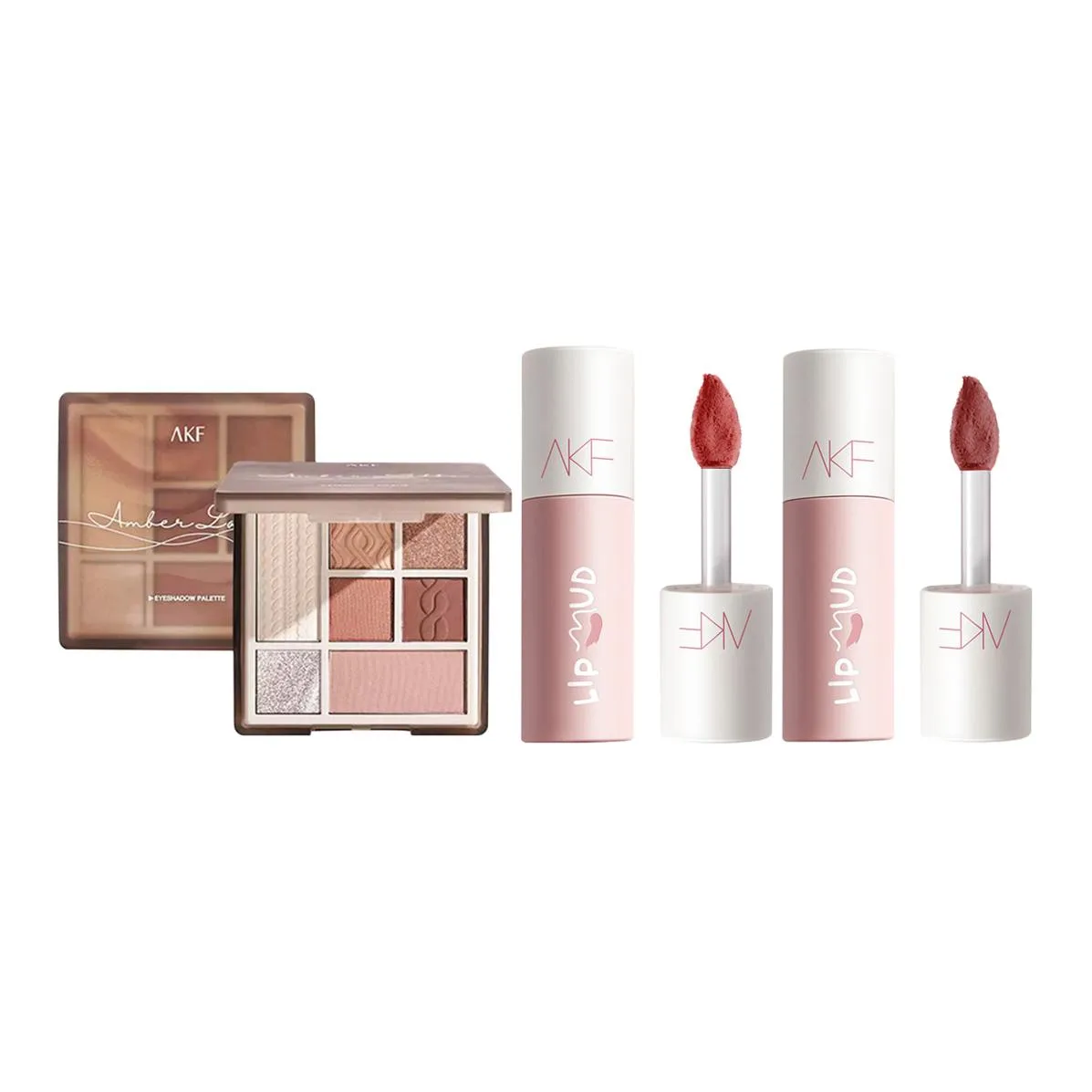 AKF Набор косметики для женщин, Eyeshadow Palette Amber Milk Coffee+Lip Mud M02 Cherry Cheese+M07 Maris Sal Toffee