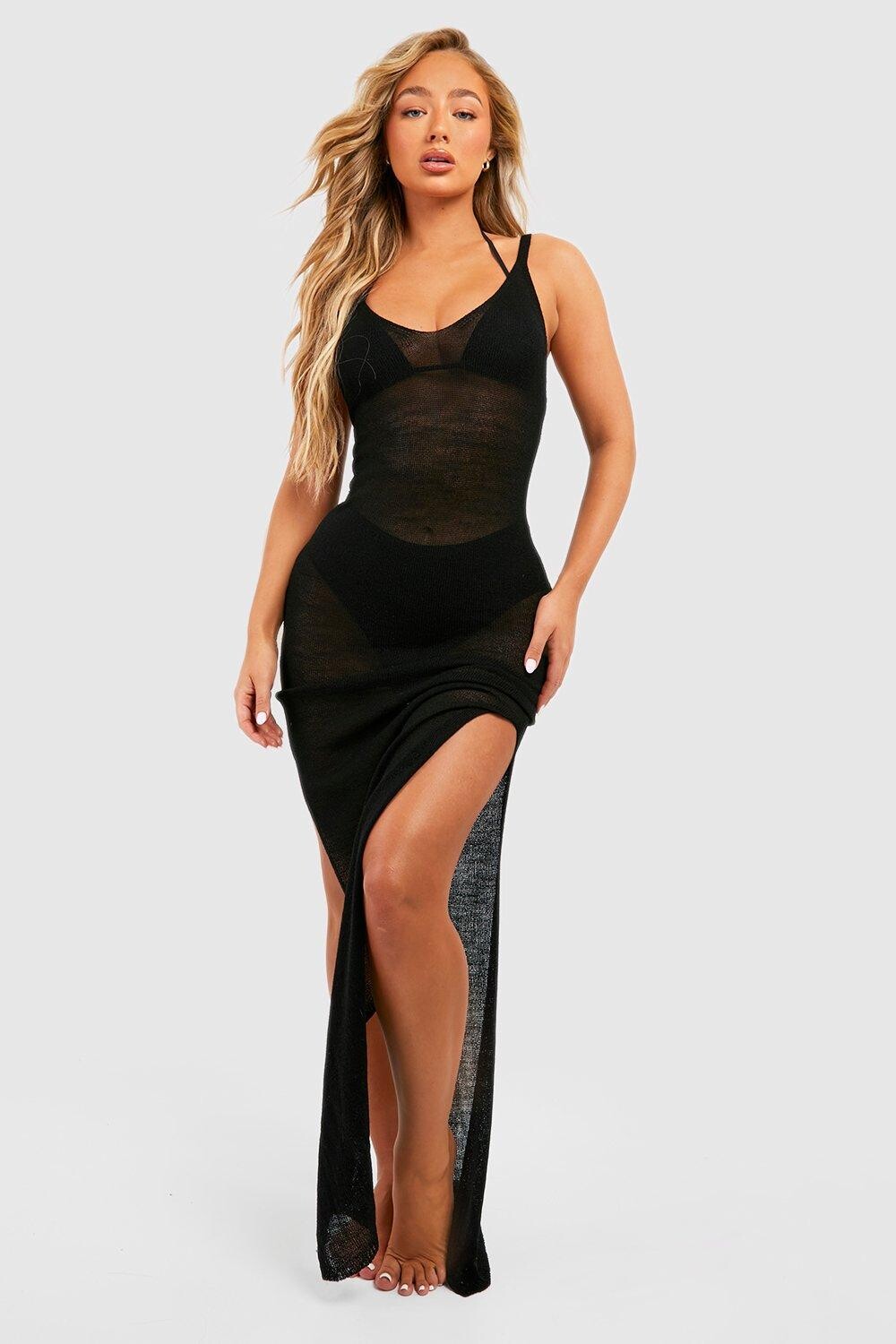 

Пляжное платье макси с бретелями крючком boohoo, черный