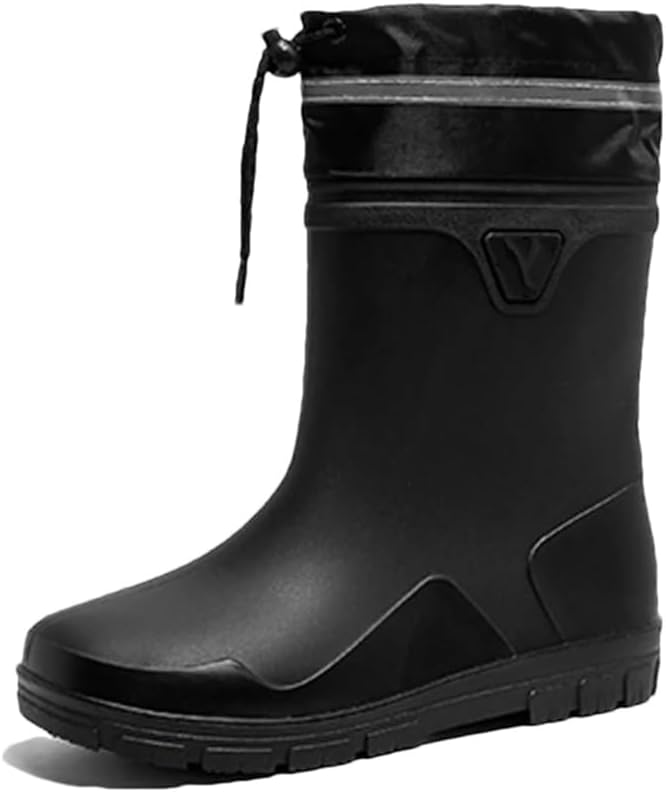 

Wjnvfioo Мужские водонепроницаемые ботинки для дождя Обувь для рыбалки Водонепроницаемые резиновые дождевые сапоги Нескользящие дождевые ботинки, черный