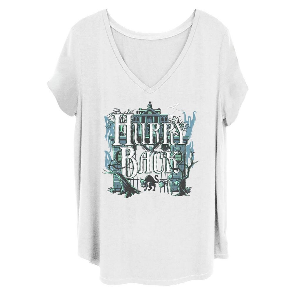 

Женская футболка Hurry Back Gate с V-образным вырезом Disney's The Haunted Mansion Licensed Character, темно-синий