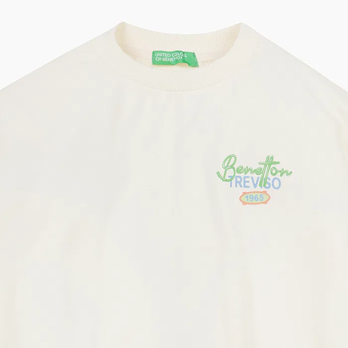 Детский свитшот с логотипом цвета айвори от Benetton Kids — фото 3