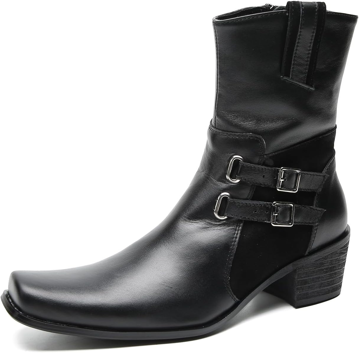 

Мужские ковбойские ботинки Santimon для вечеринок, повседневные, с пуговицами, мотоциклетные, модные западные челси, высокие ботинки для мужчин, черный