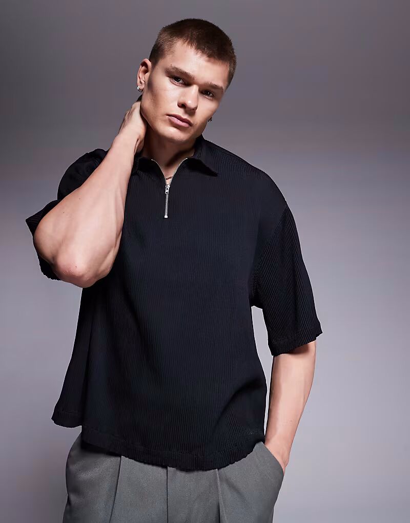 

Черная рубашка свободного кроя с плиссе ASOS DESIGN