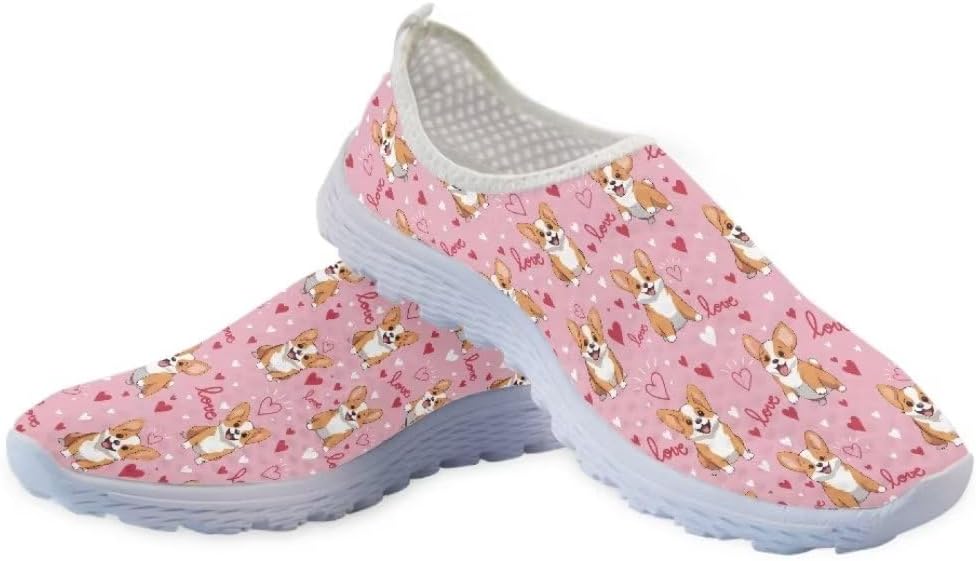 

Рождественские кроссовки Jeiento для женщин и мужчин, модные сетчатые спортивные кроссовки для повседневной носки, противоскользящие, дышащие тренеры сетчатые кроссовки, Cute Corgi Dogs Love Hearts