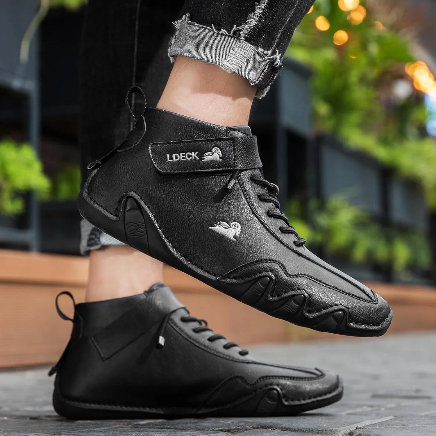Высокие кроссовки Straßenlaufschuhe Herren Leder Sportschuhe Trendiges für aktive Lebensstile Generic, Schwarz — фото 2
