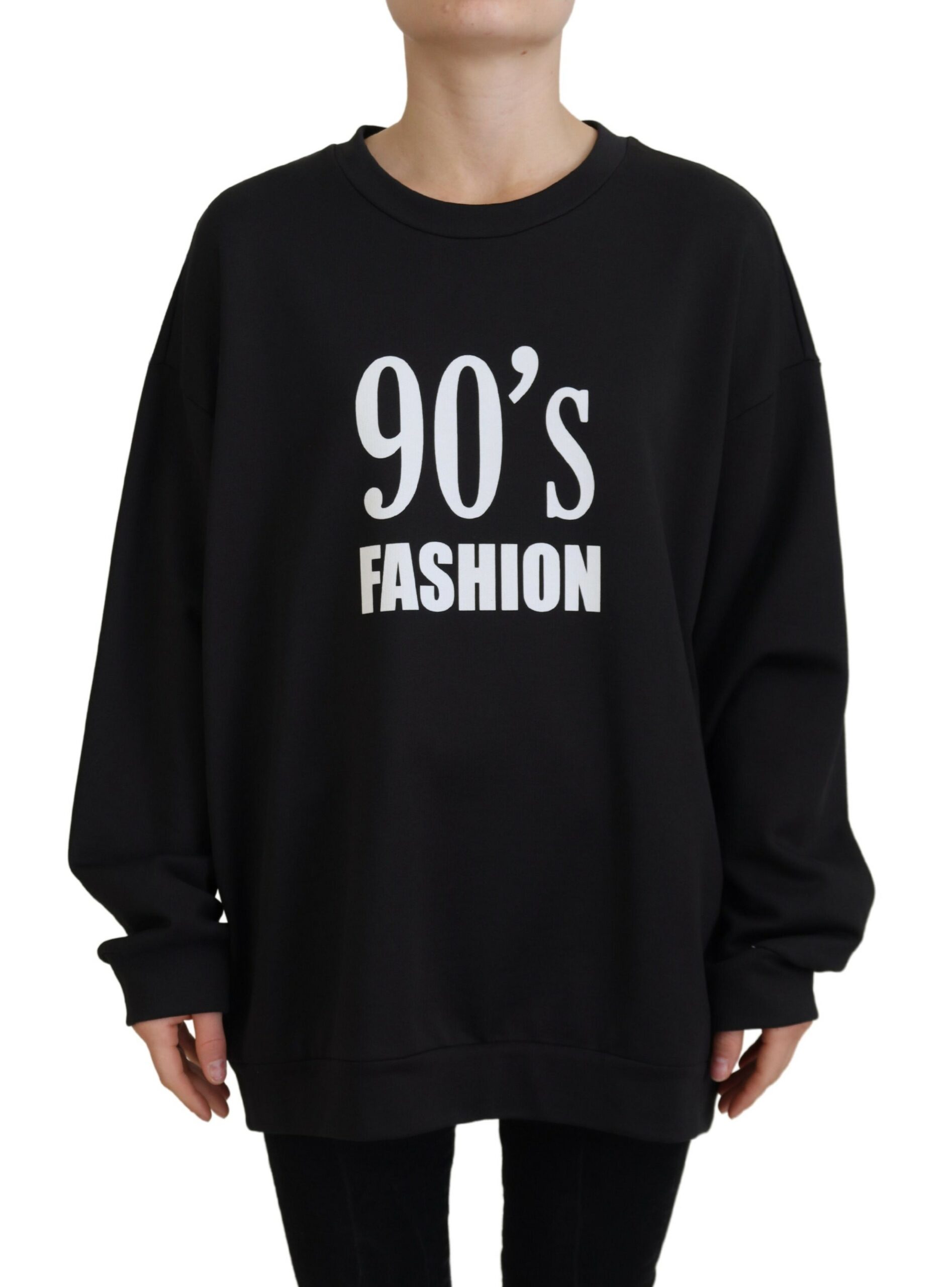

Шикарная черная хлопковая толстовка с круглым вырезом Dolce & Gabbana