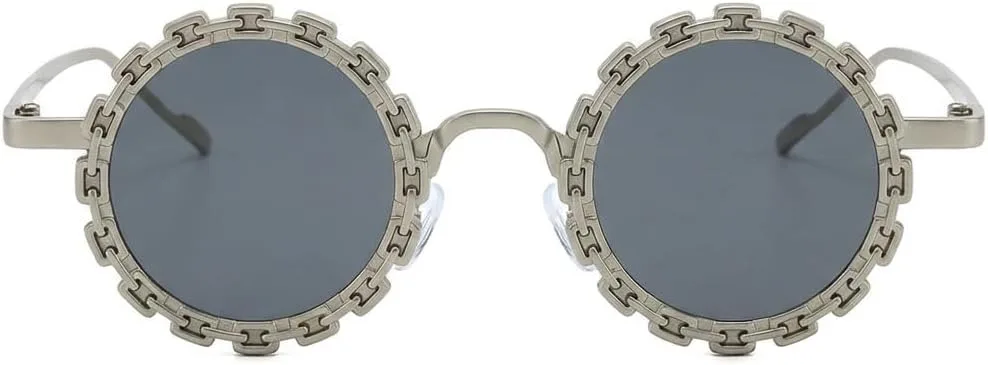 

Солнцезащитные очки Melrose Fashion в стиле 90-х, круглые, для женщин, с цветочным принтом, модные, для рейв-вечеринок, дискотек, фестивалей, ретро-панк, Silver/Gray