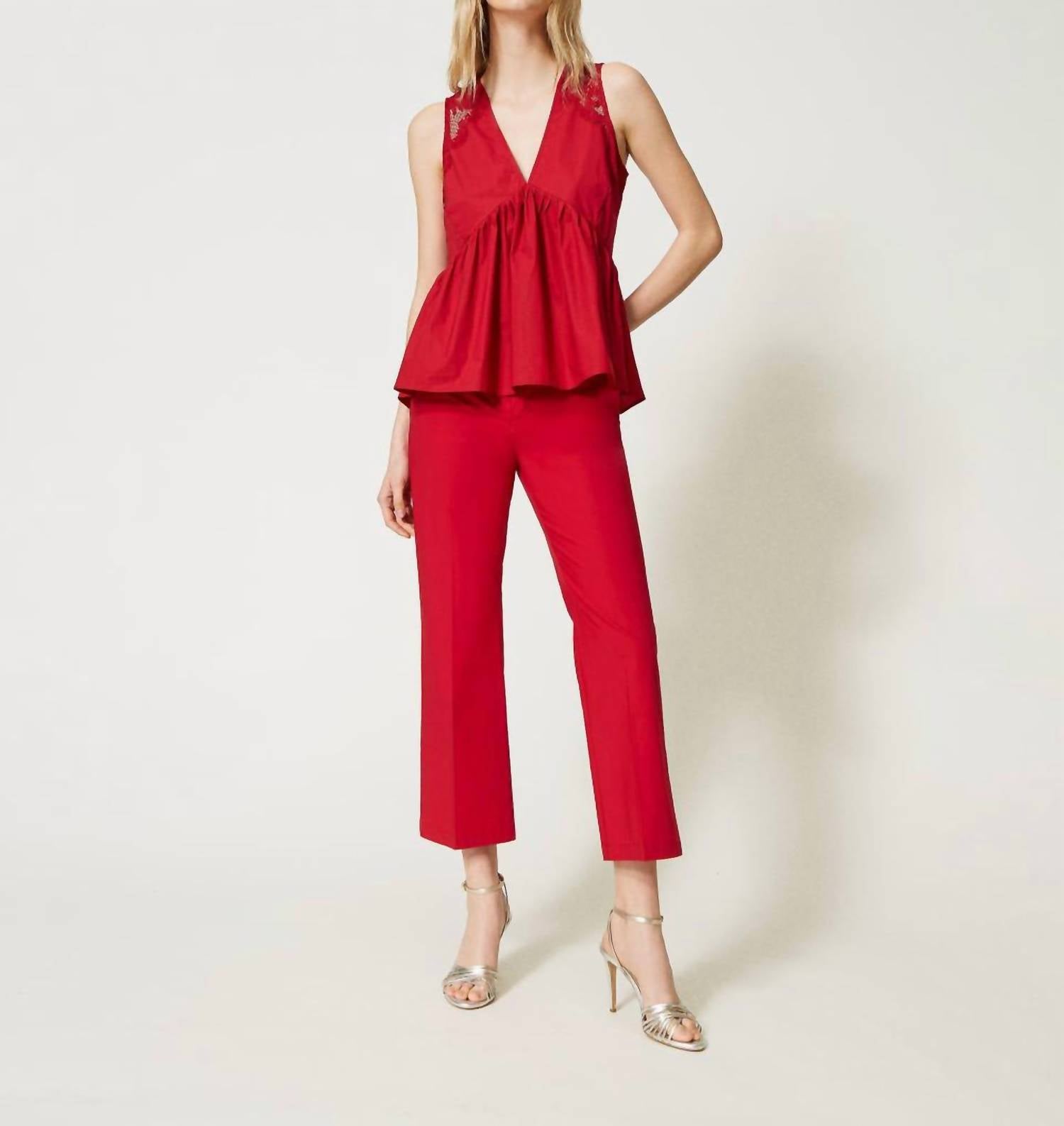 

Укороченные брюки из поплина в цвете Rosso TWINSET, красный
