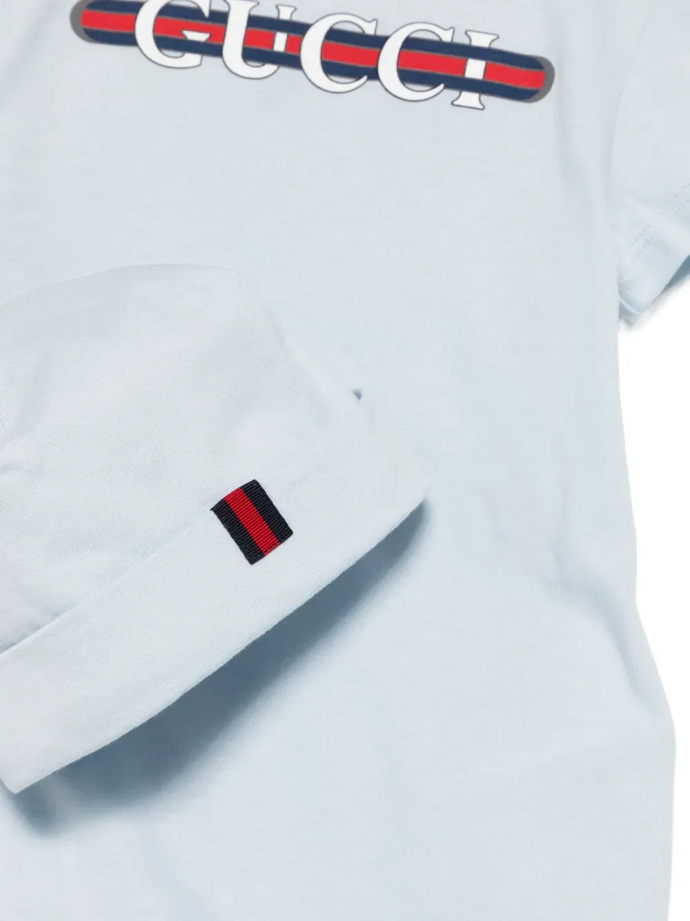 Комплект детского комбинезона из хлопка с логотипом (три штуки) Gucci Kids, синий — фото 2