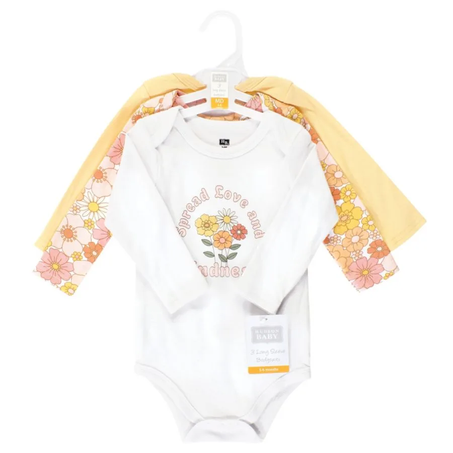 Комплект из 3 хлопковых боди с длинными рукавами Hudson Baby, Peace Love Flowers — фото 3
