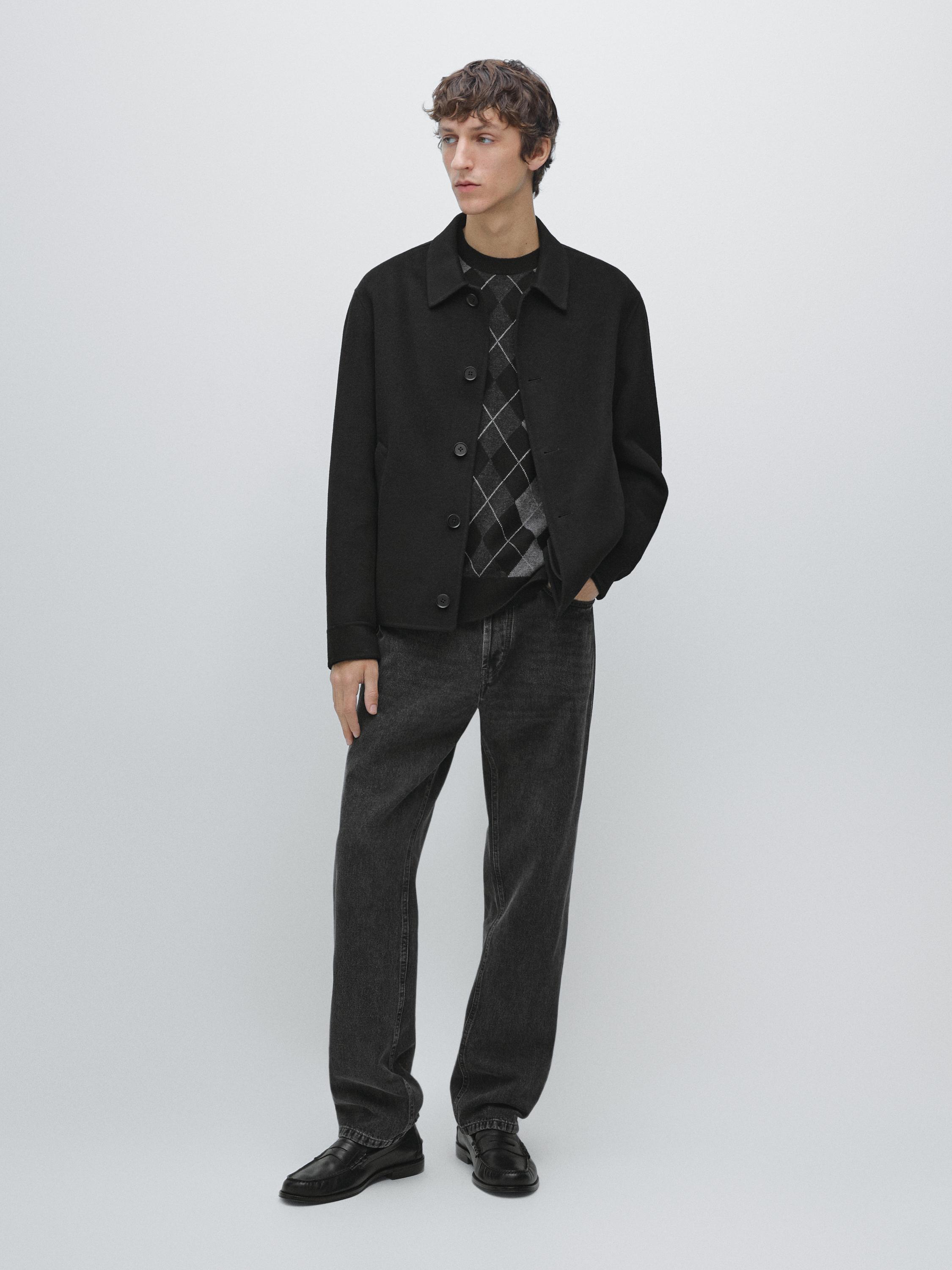 

Короткая куртка-рубашка из смесовой шерсти Massimo Dutti, black